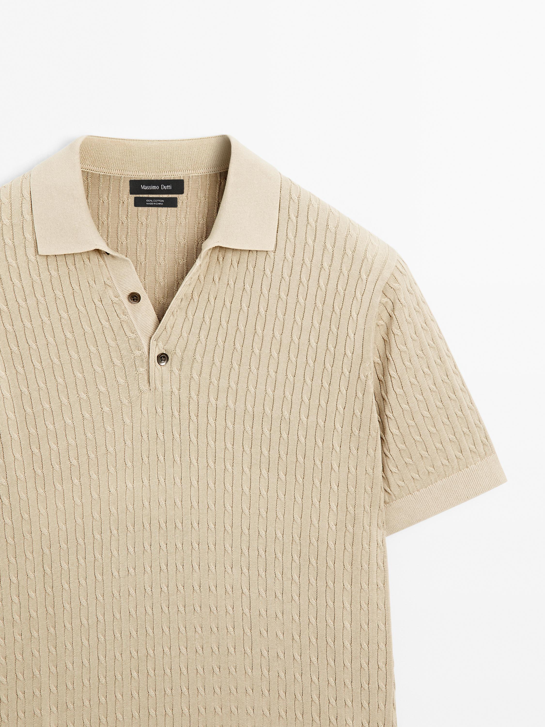 100% cotton cable-knit polo sweater